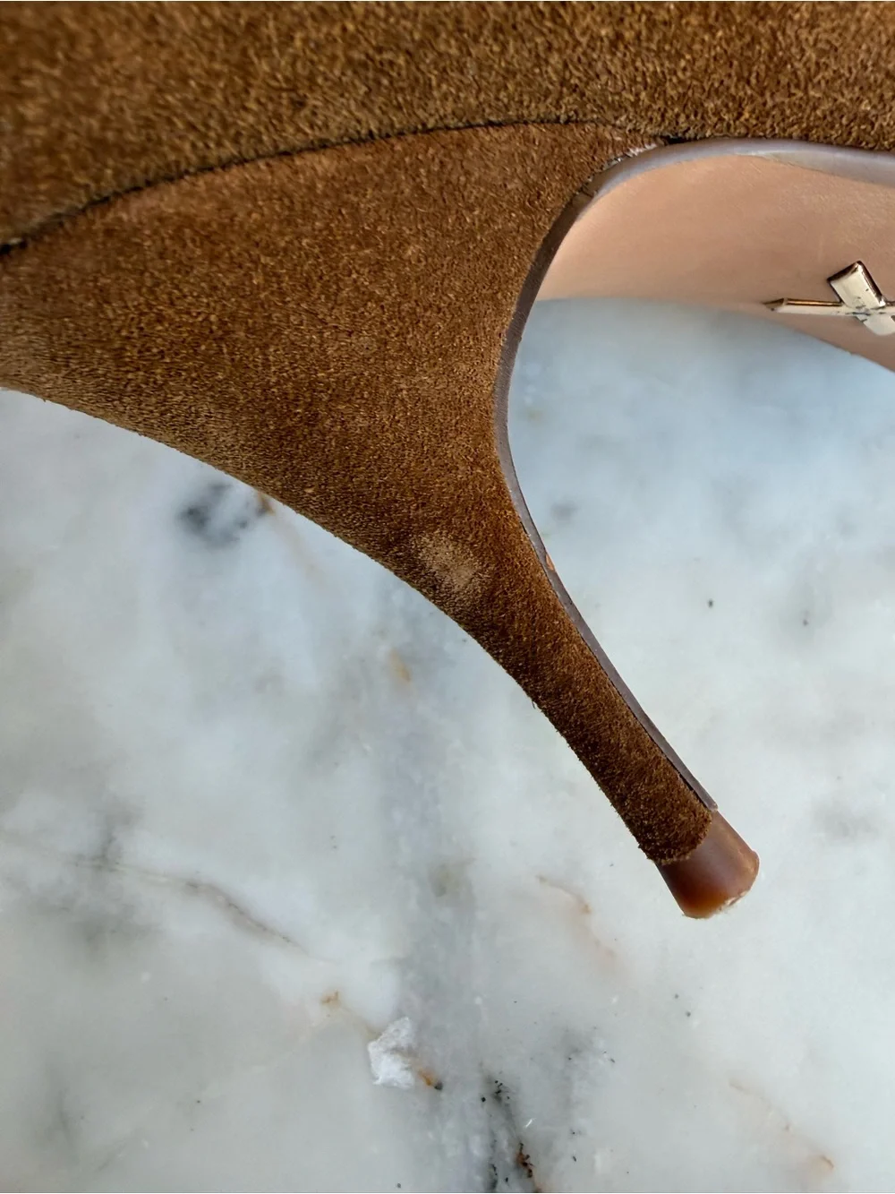 $169 Brian Atwood x Express Suede Slouch Thin Heeled Boots – Cognac Size 6